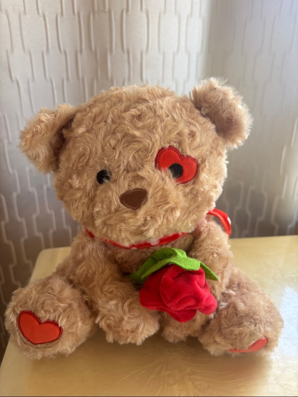 Plush Teddy Bear with Red Rose - Brown and Red Kids Toy
